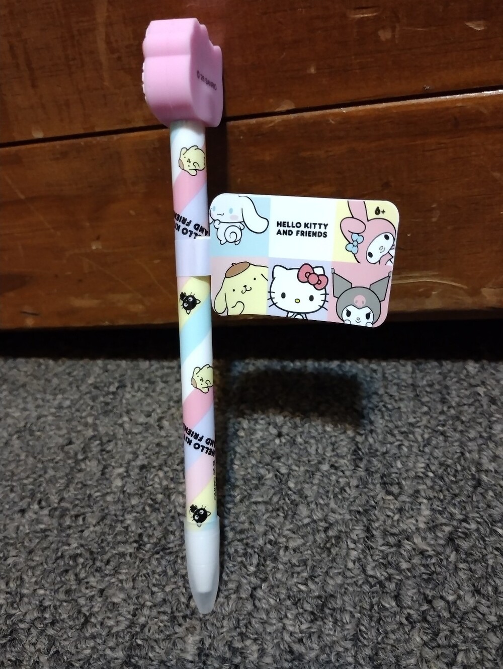 Hello Kitty Pastel Striped Ballpoint Pen with Pink Character Topper